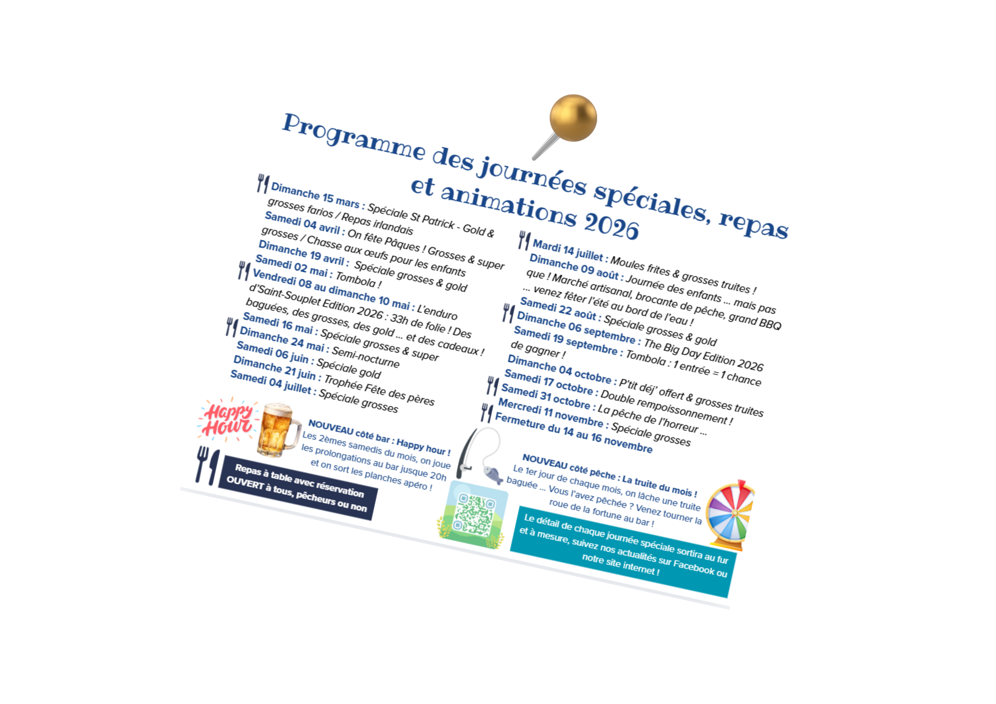 image d'un calendrier semsetriel avec les événement de l'étang de pêche saint-Crépin